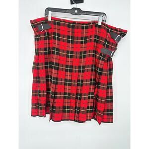 Scottish Knits Kilt Skirt Mens 44 Red Tartan Plaid Pleated Non Wool Adjustable